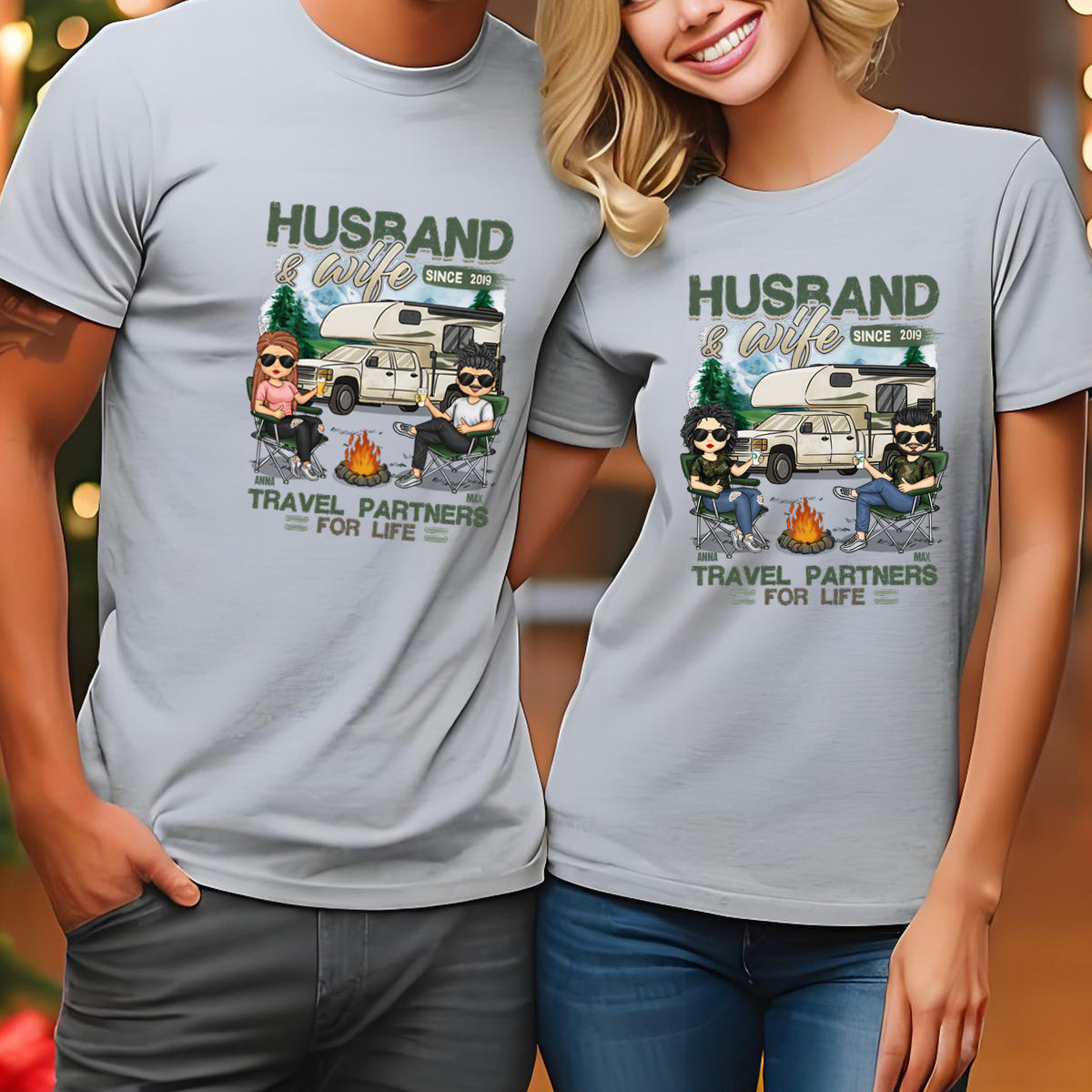 Husband & Wife, Travel Partners For Life - Personalized Matching Couple T-Shirt - Gift For Couple, Husband Wife, Anniversary, Engagement, Wedding, Marriage, Camping Gift