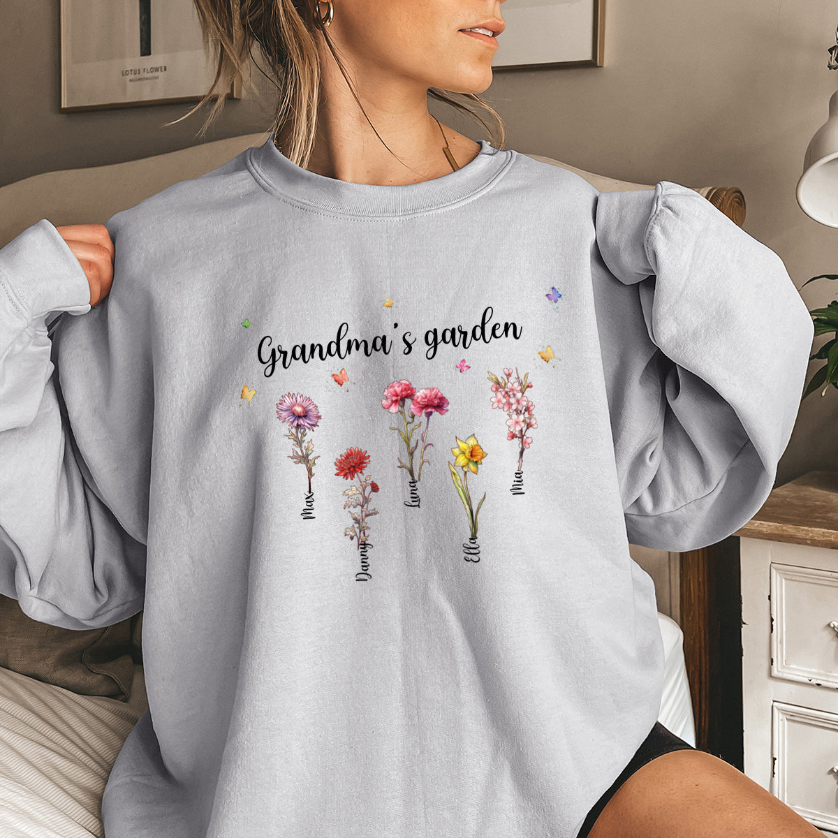 Grandma's Garden - Family Personalized Custom  Sweatshirt - Birthday Gift For Grandma