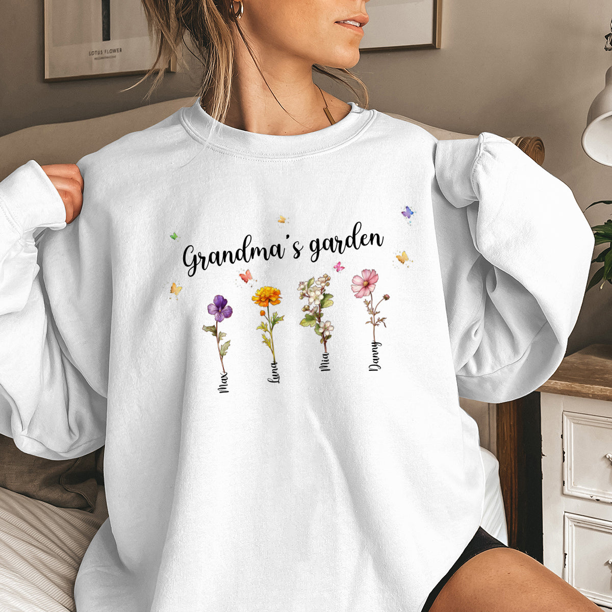 Grandma's Garden - Family Personalized Custom  Sweatshirt - Birthday Gift For Grandma