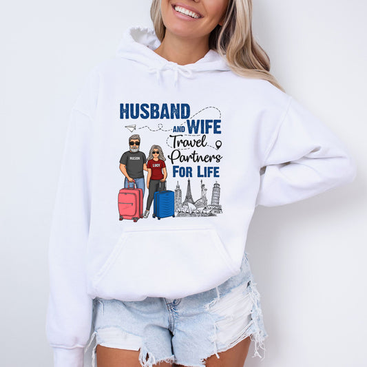 Husband And Wife Travel Partners - Personalized  Hoodie - Gift For Couples, Husband Wife