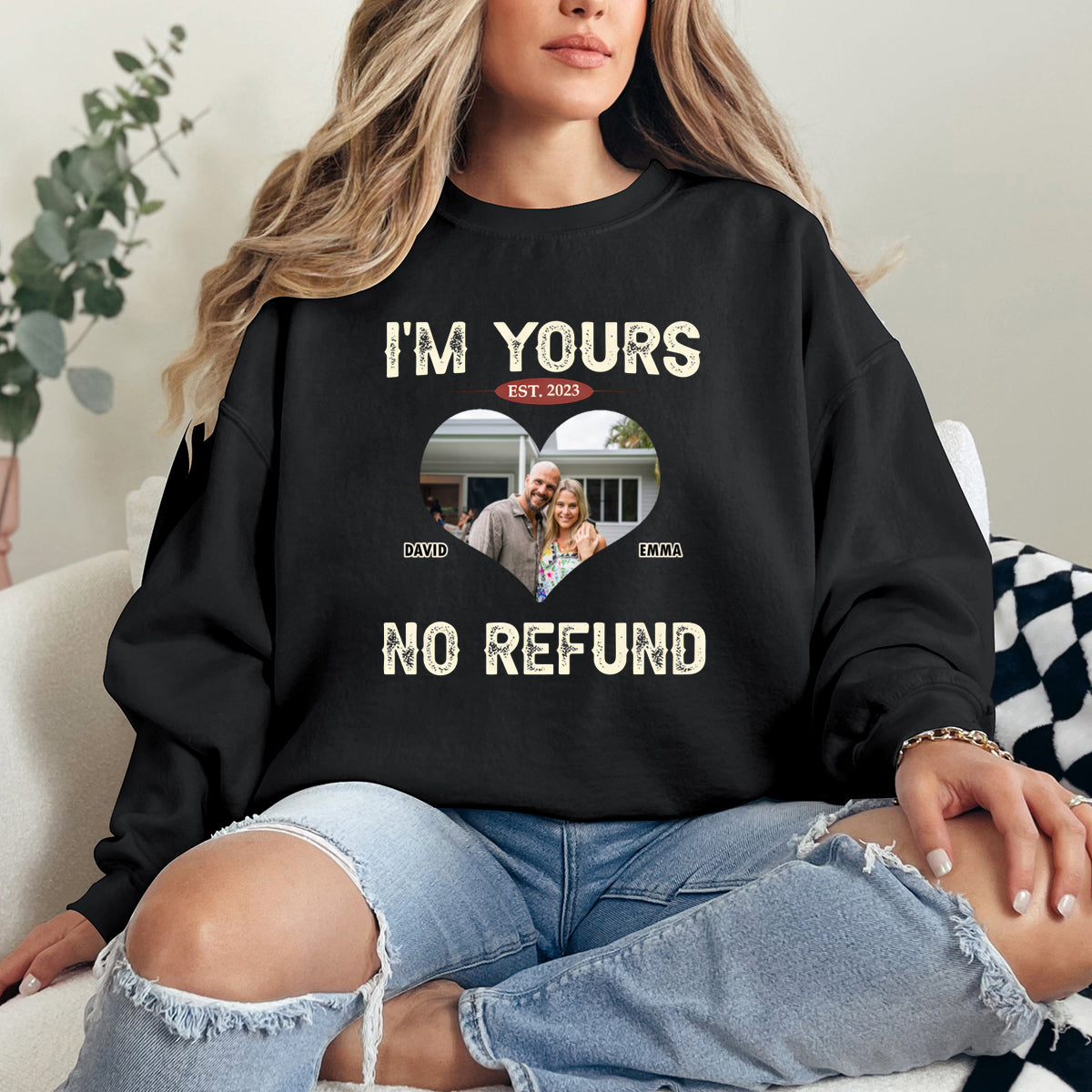 Custom Photo I'm Yours No Refund - Couple Personalized Custom Hoodie - Gift For Husband Wife,