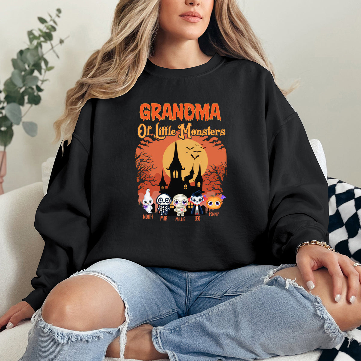 Grandma Of Little Monsters -  Family Personalized Custom Hoodie - Halloween Gift, Gift For Grandma, Grandpa