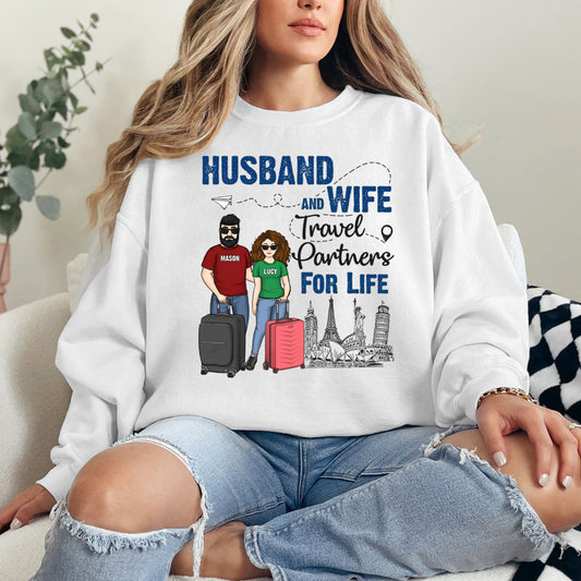 Husband And Wife Travel Partners - Personalized  Sweatshirt - Gift For Couples, Husband Wife