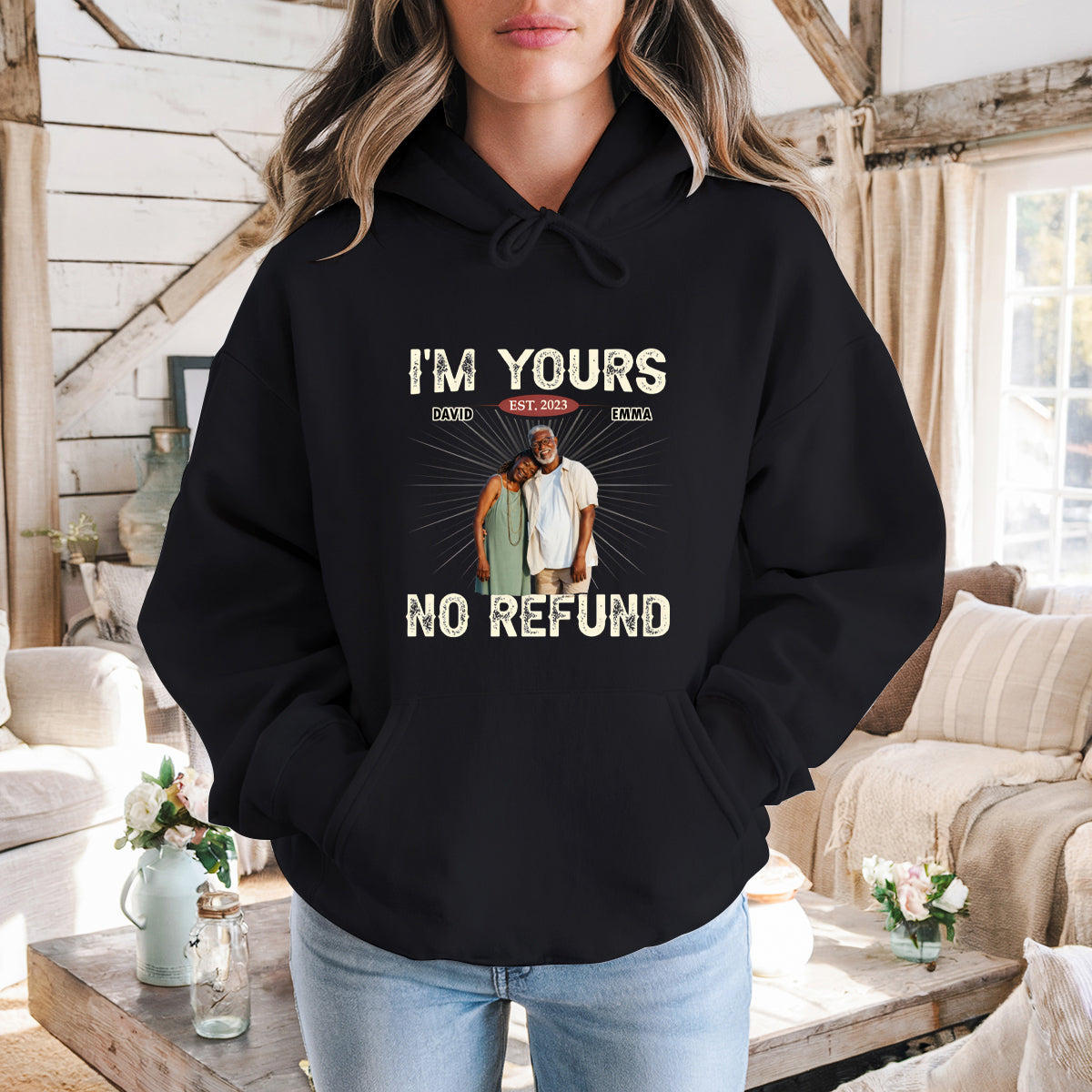 Custom Photo I'm Yours No Refund - Couple Personalized Custom Hoodie - Gift For Husband Wife,
