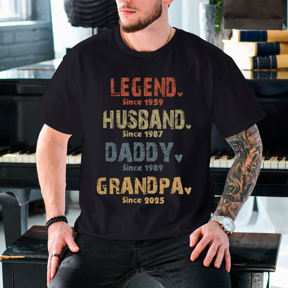 Legend, Husband, Dad And Papa Since - Family Personalized Custom Back Printed T-shirt - Gift For Dad, Grandpa