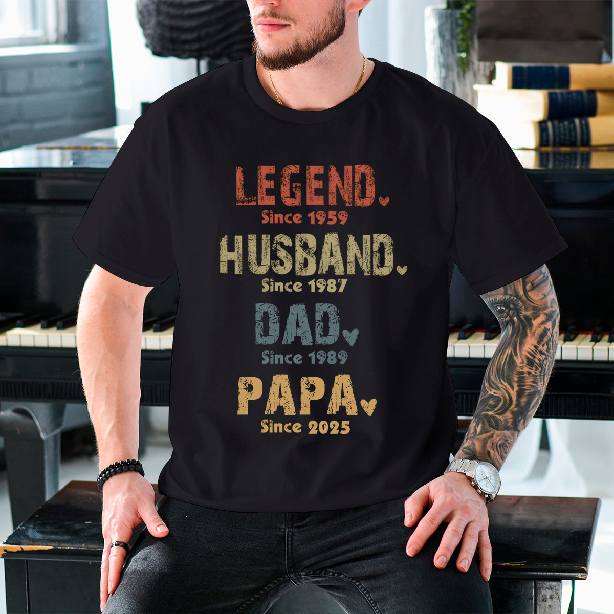 Legend, Husband, Dad And Papa Since - Family Personalized Custom Back Printed T-shirt - Gift For Dad, Grandpa