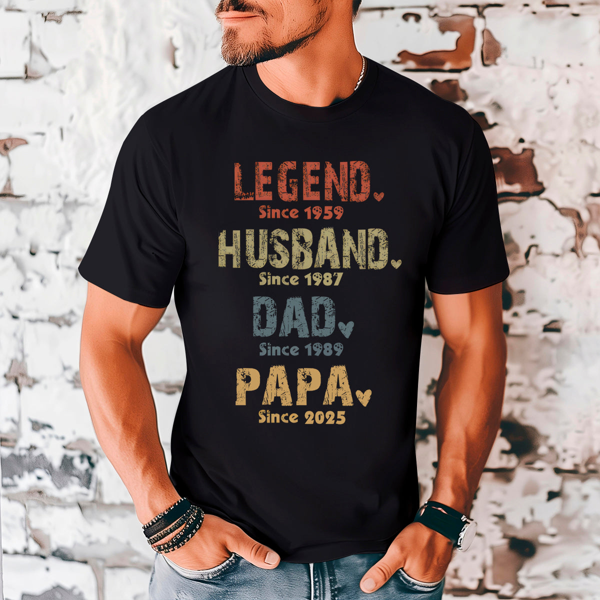 Legend, Husband, Dad And Papa Since - Family Personalized Custom Back Printed T-shirt - Gift For Dad, Grandpa