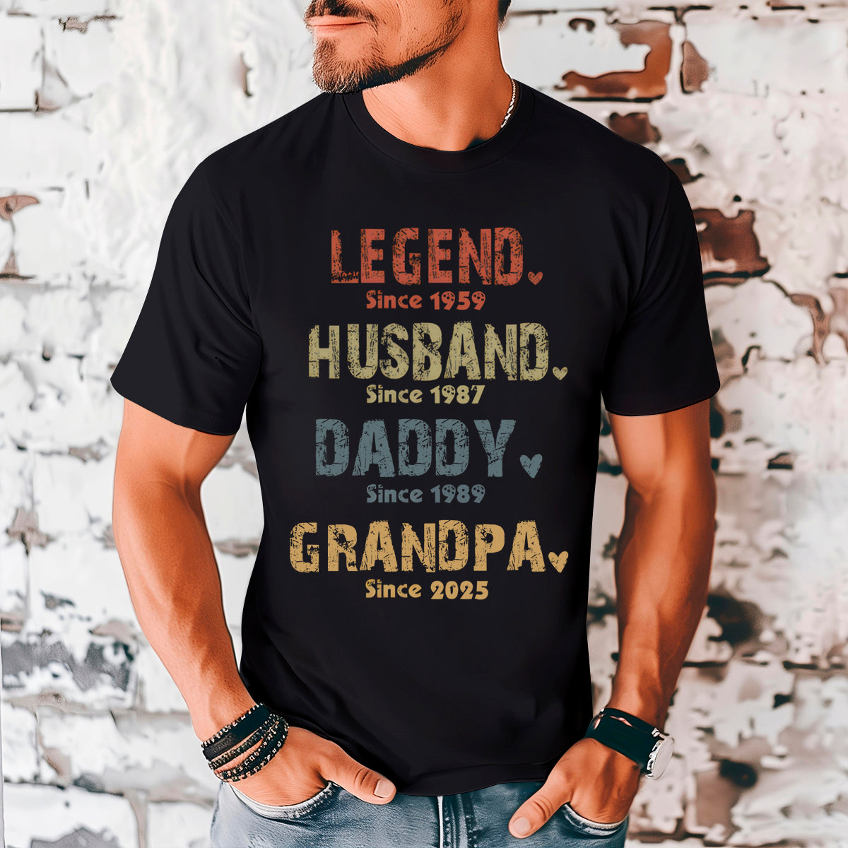Legend, Husband, Dad And Papa Since - Family Personalized Custom Back Printed T-shirt - Gift For Dad, Grandpa