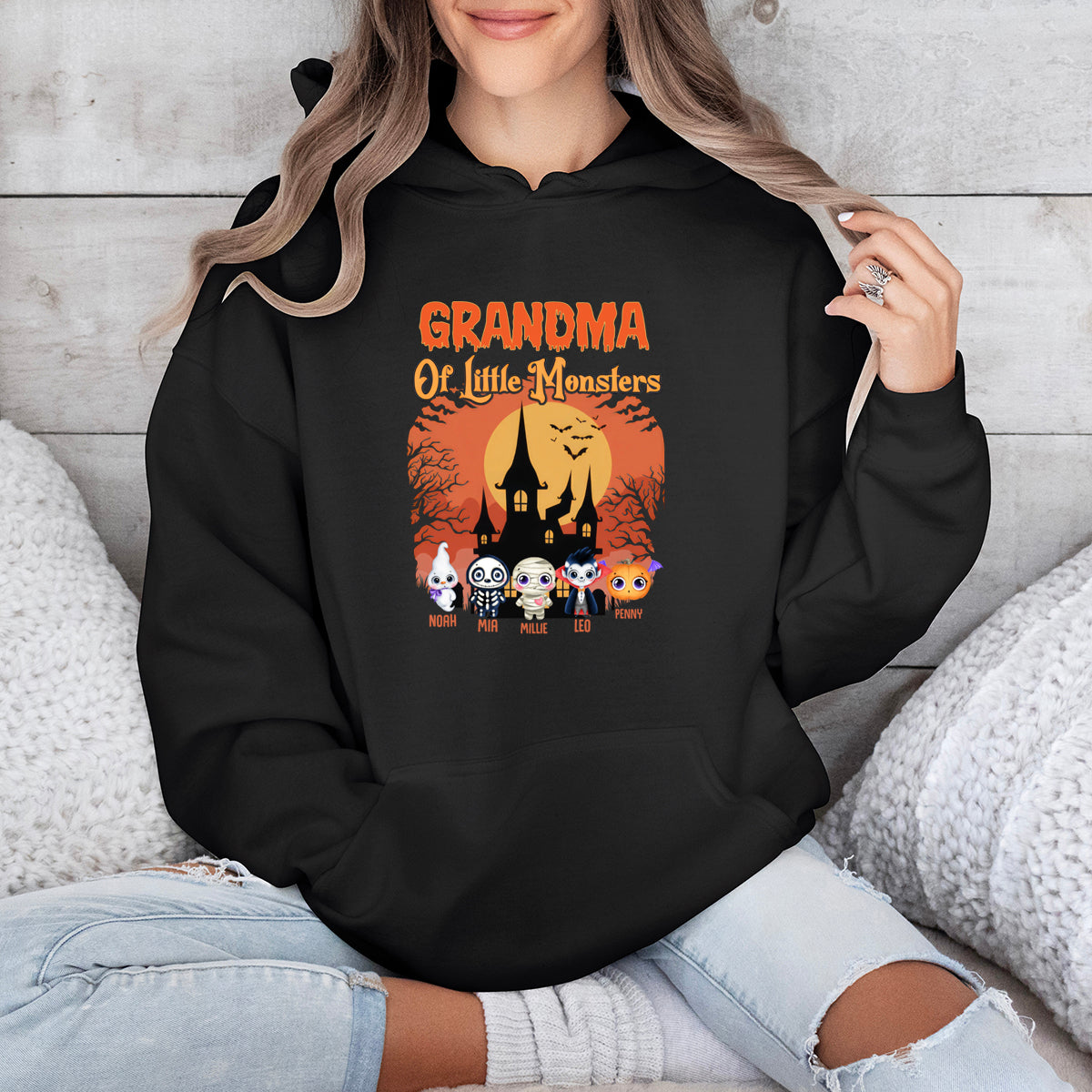 Grandma Of Little Monsters -  Family Personalized Custom Hoodie - Halloween Gift, Gift For Grandma, Grandpa