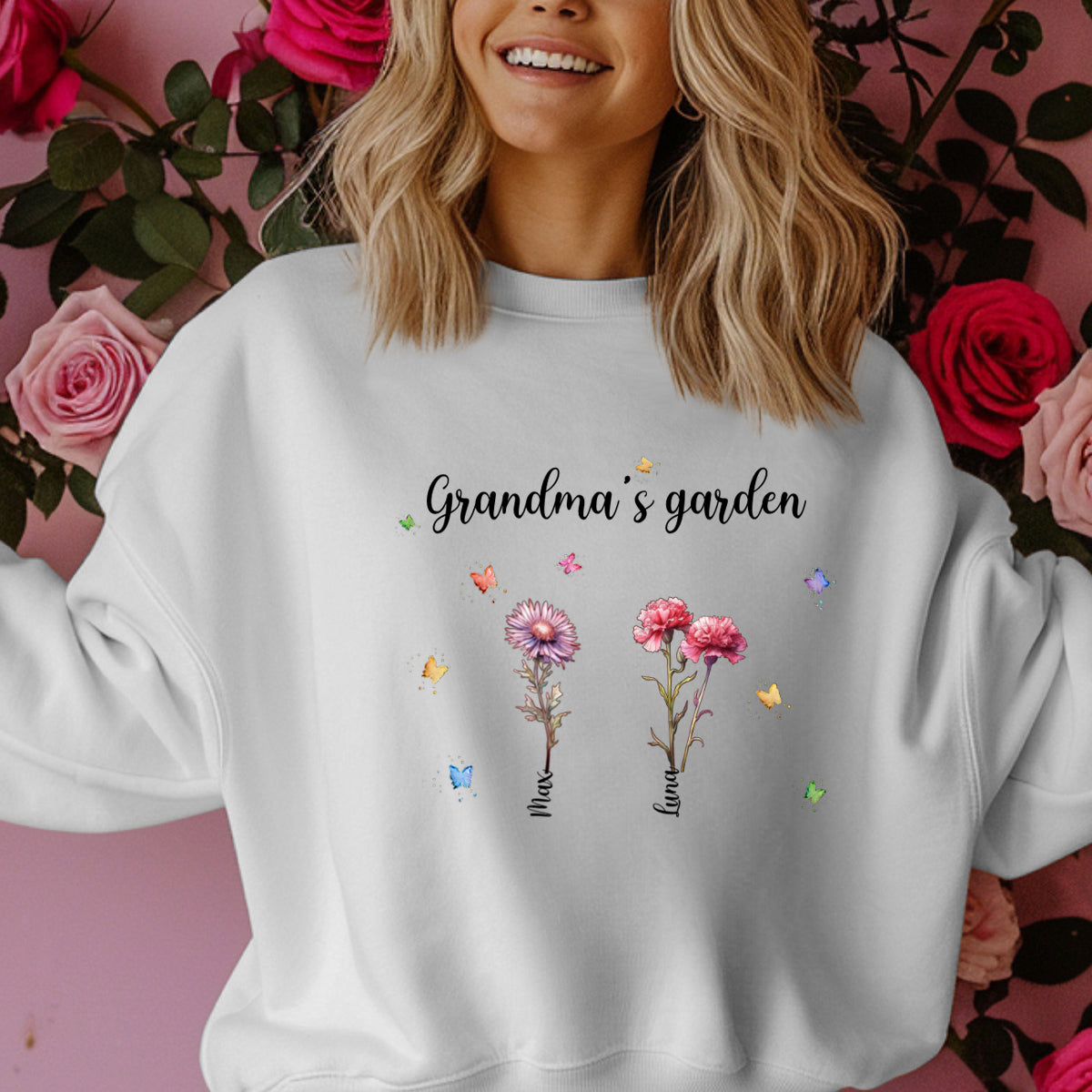Grandma's Garden - Family Personalized Custom  Sweatshirt - Birthday Gift For Grandma