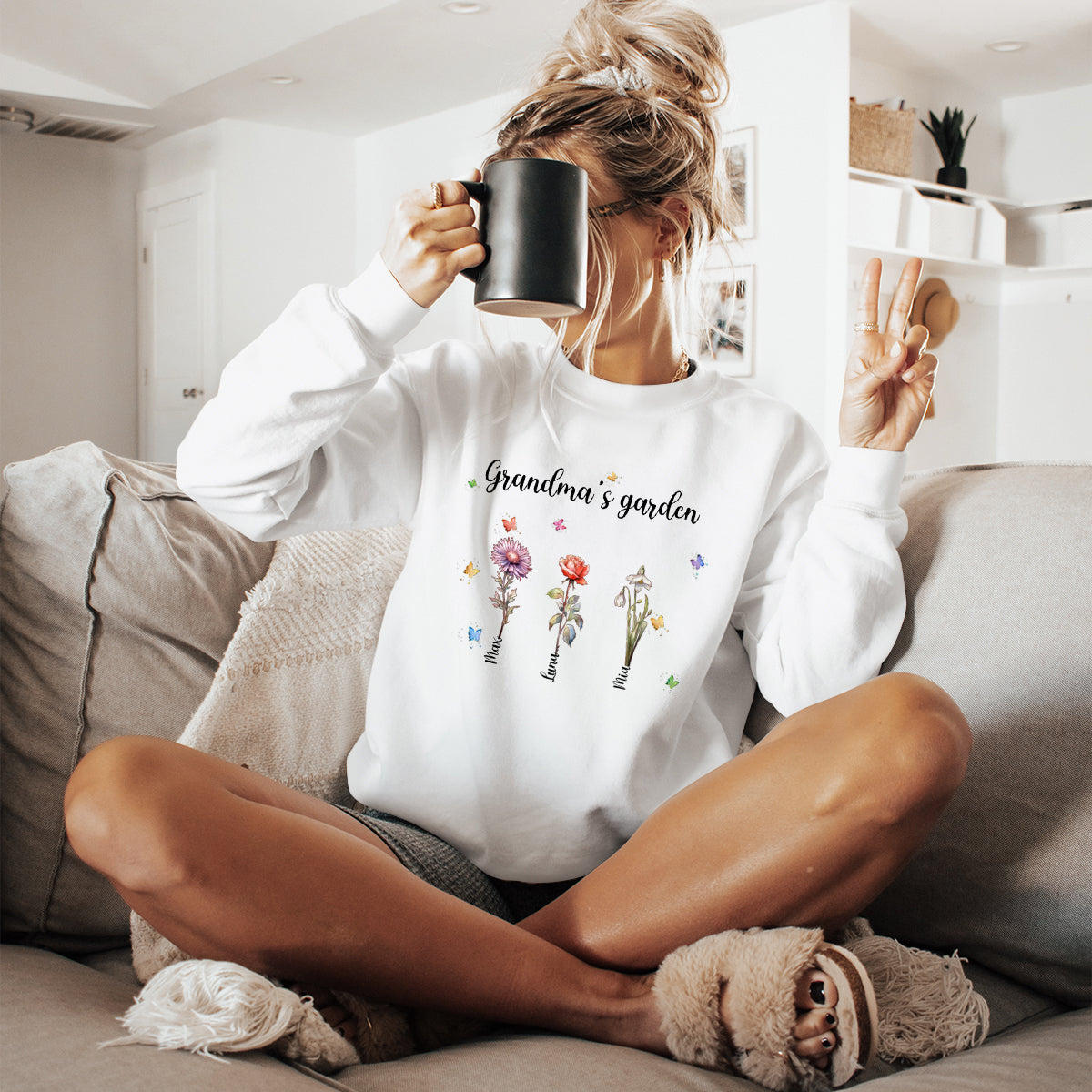 Grandma's Garden - Family Personalized Custom  Sweatshirt - Birthday Gift For Grandma