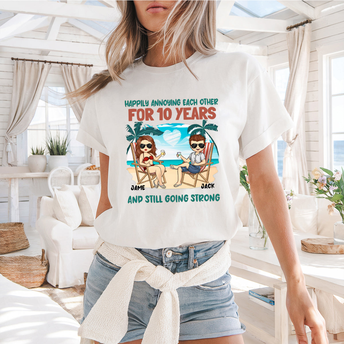 Happily Annoying Each Other And Still Going Strong - Couple Personalized Custom Sweatshirt - Summer Vacation, Gift For Husband Wife, Anniversary