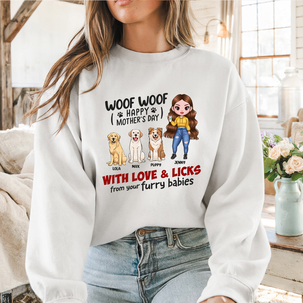Happy Mother's Day With Love & Licks From Your Furry Babies - Dog Personalized Sweatshirt - Gift For Mom, Pet Owners, Pet Lovers