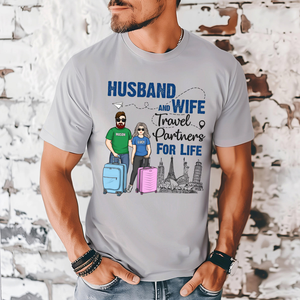 Husband And Wife Travel Partners - Personalized  T-shirt - Gift For Couples, Husband Wife