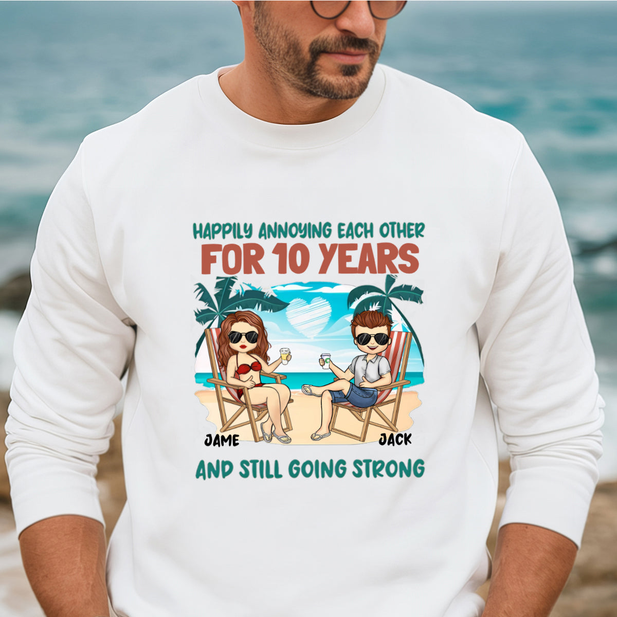 Happily Annoying Each Other And Still Going Strong - Couple Personalized Custom Sweatshirt - Summer Vacation, Gift For Husband Wife, Anniversary