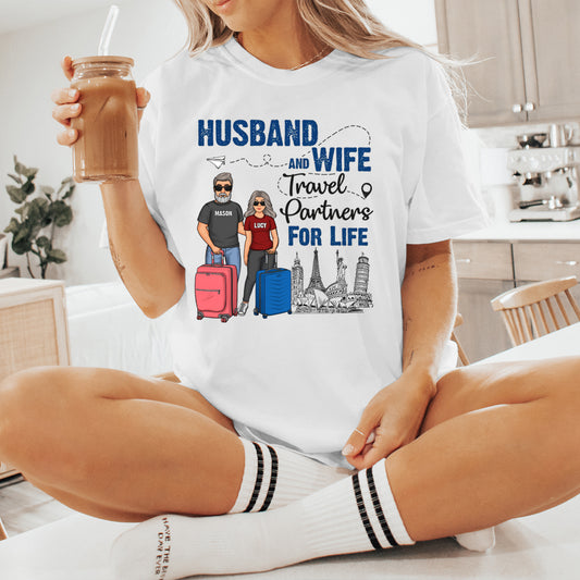 Husband And Wife Travel Partners - Personalized  T-shirt - Gift For Couples, Husband Wife
