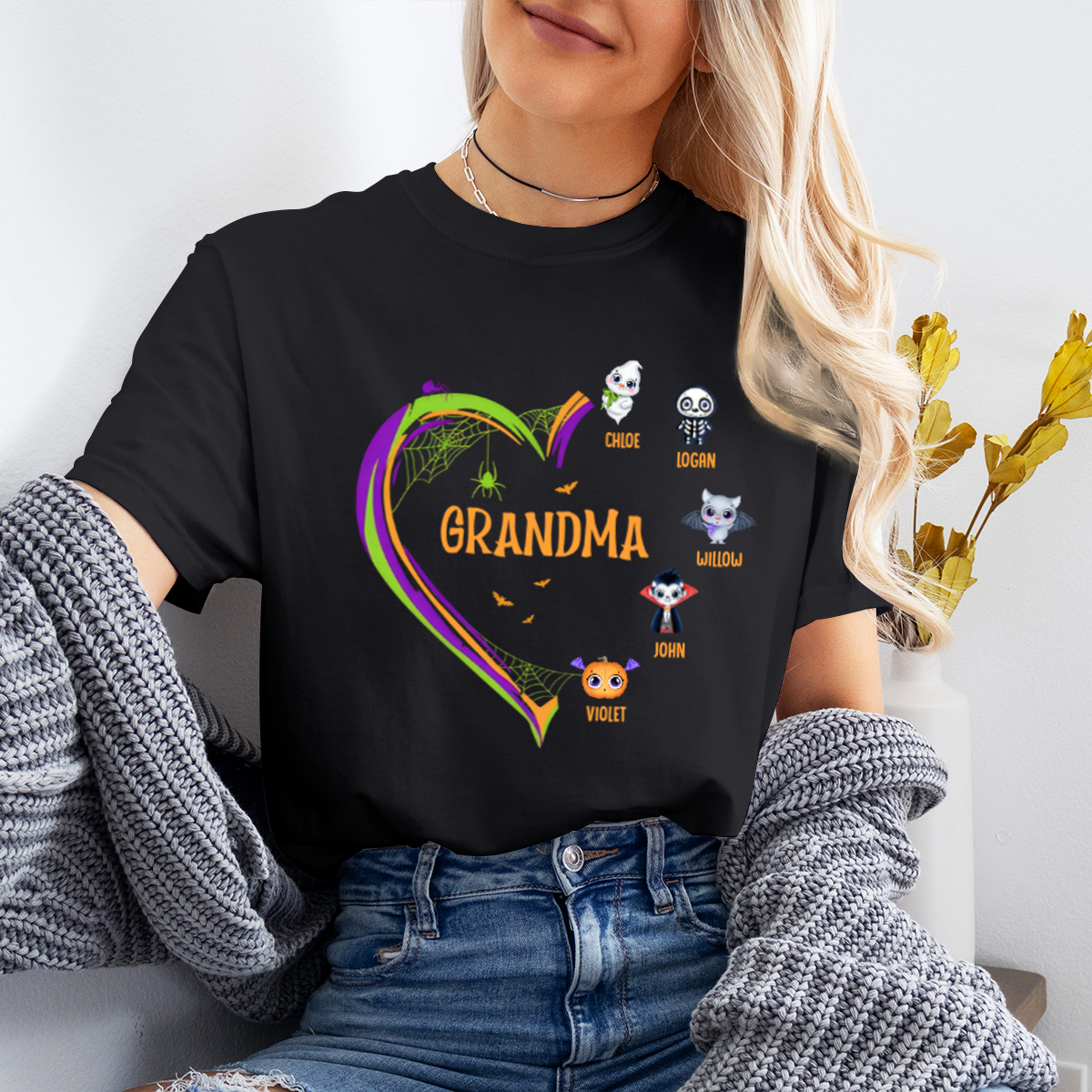 Grandma And Grandkids Halloween's Perfect Pair - Family Personalized Custom Sweatshirt - Halloween Gift, Gift For Grandma