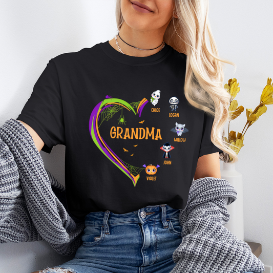 Grandma And Grandkids Halloween's Perfect Pair - Family Personalized Custom T-shirt - Halloween Gift, Gift For Grandma