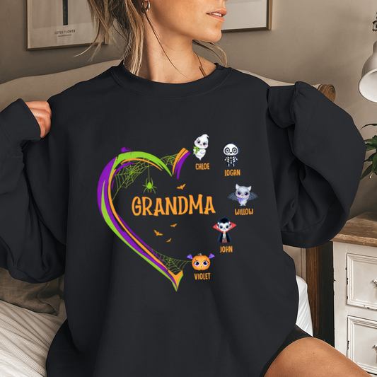 Grandma And Grandkids Halloween's Perfect Pair - Family Personalized Custom Sweatshirt - Halloween Gift, Gift For Grandma