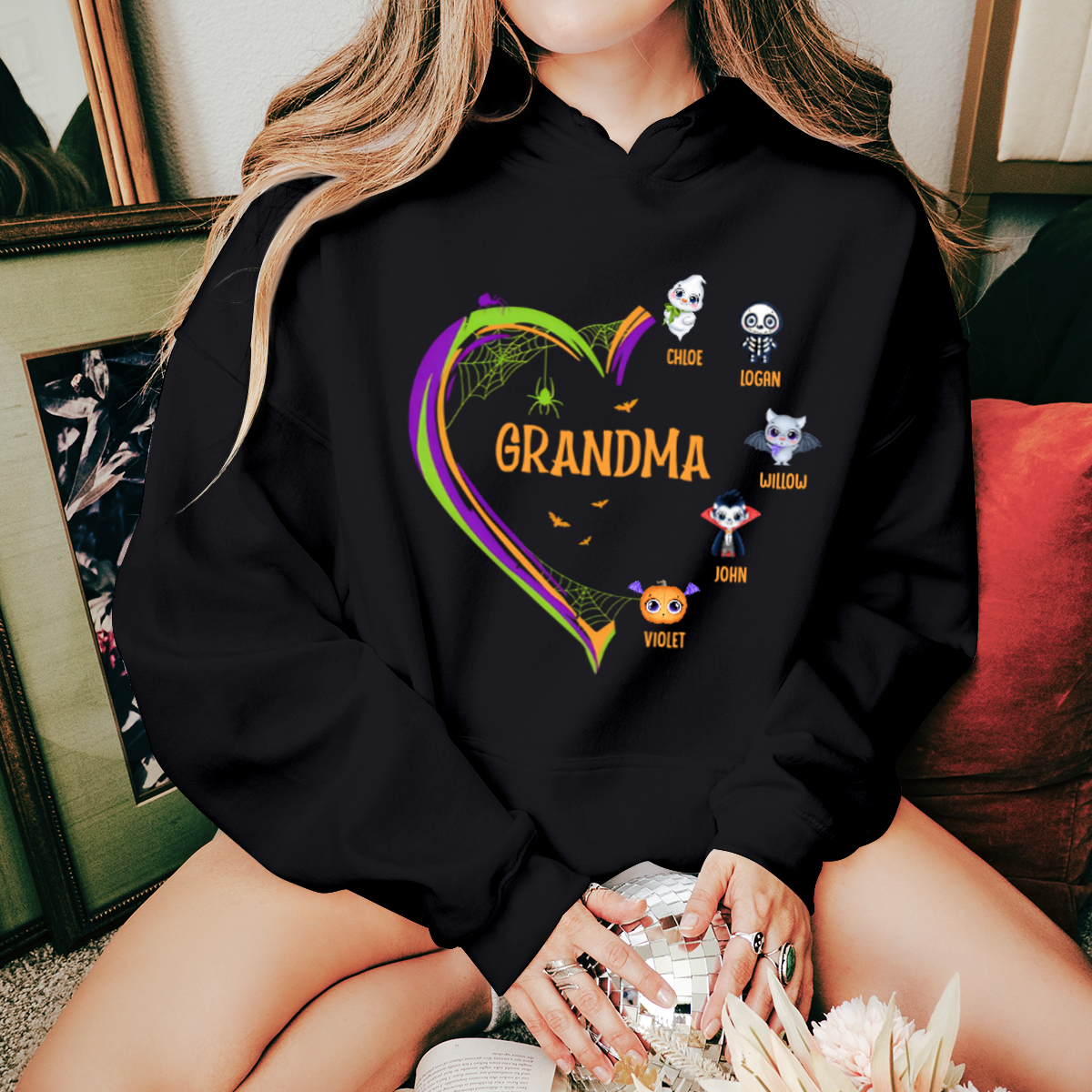 Grandma And Grandkids Halloween's Perfect Pair - Family Personalized Custom Sweatshirt - Halloween Gift, Gift For Grandma