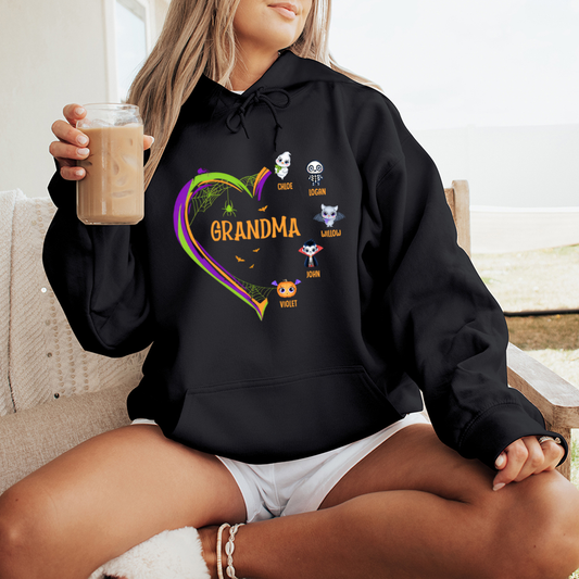 Grandma And Grandkids Halloween's Perfect Pair - Family Personalized Custom Hoodie - Halloween Gift, Gift For Grandma