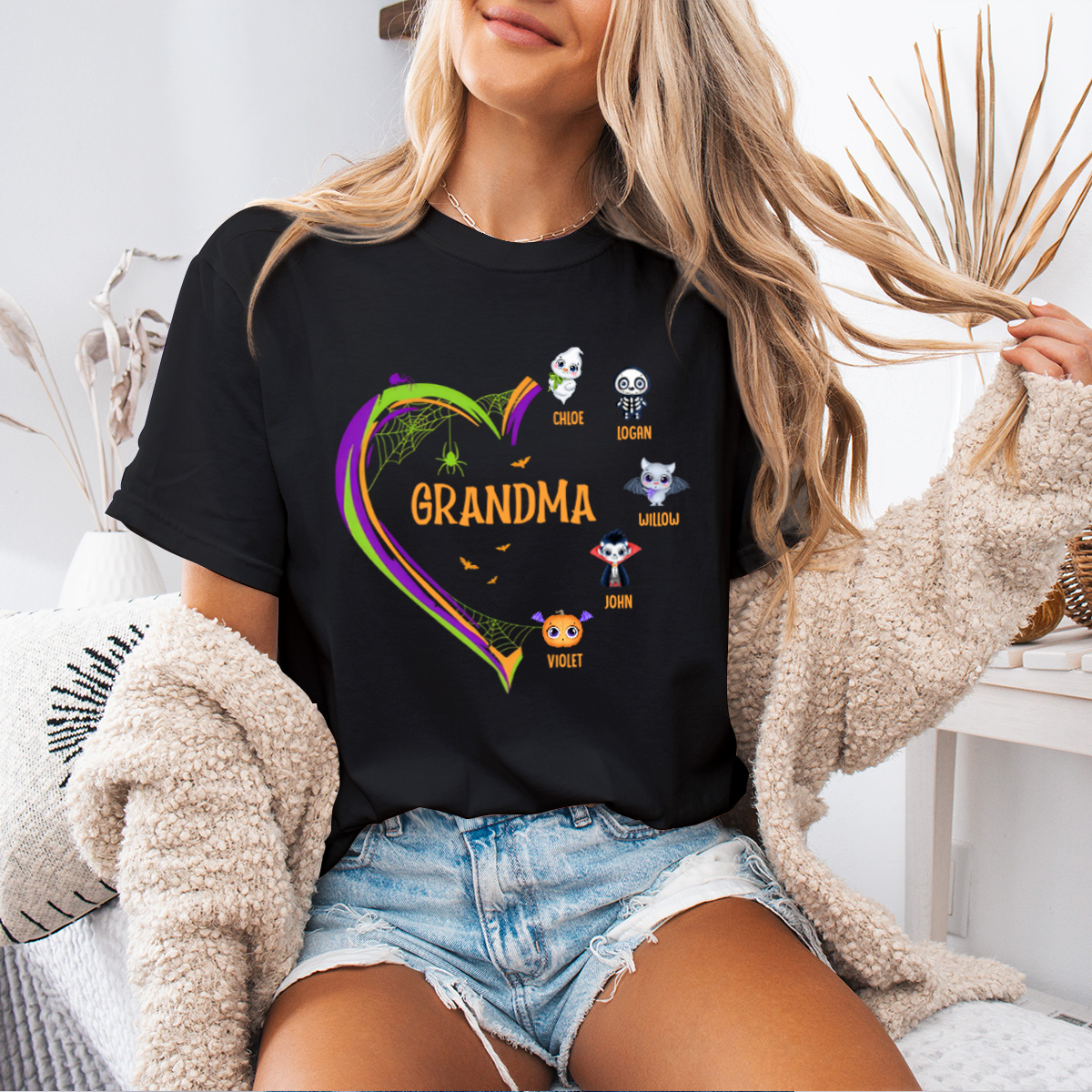 Grandma And Grandkids Halloween's Perfect Pair - Family Personalized Custom Sweatshirt - Halloween Gift, Gift For Grandma
