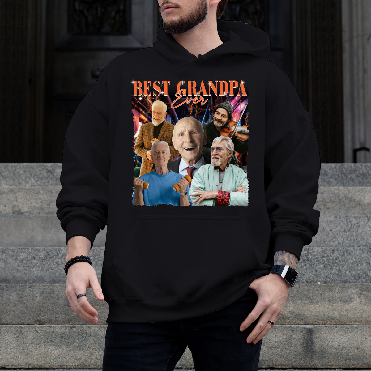 Custom Photo Best Grandpa Ever - Family Personalized Custom Hoodie - Gift For Grandpa