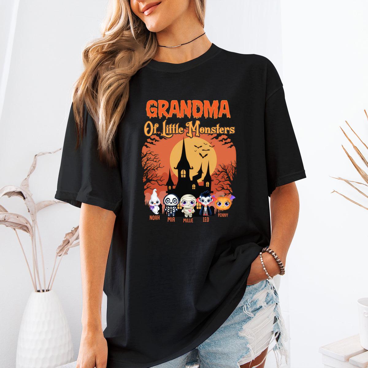 Grandma Of Little Monsters -  Family Personalized Custom Hoodie - Halloween Gift, Gift For Grandma, Grandpa