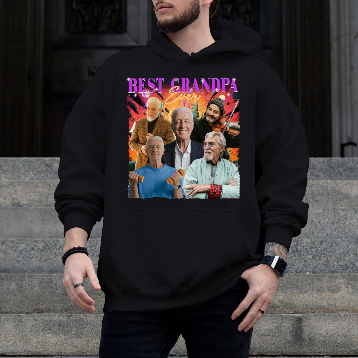 Custom Photo Best Grandpa Ever - Family Personalized Custom Hoodie - Gift For Grandpa