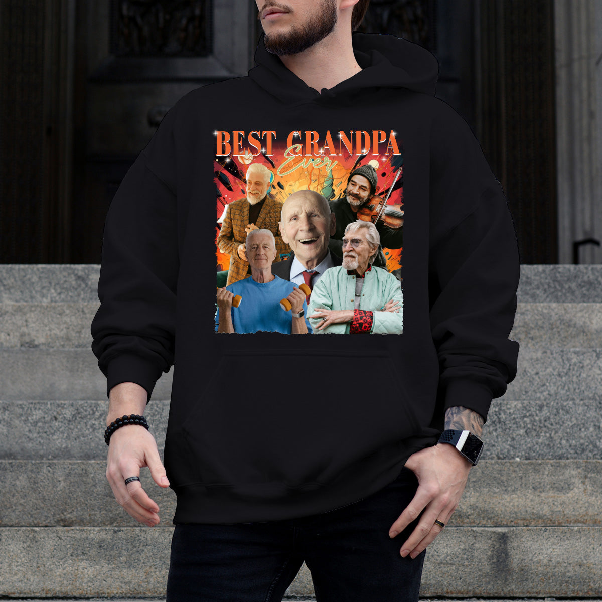 Custom Photo Best Grandpa Ever - Family Personalized Custom Hoodie - Gift For Grandpa