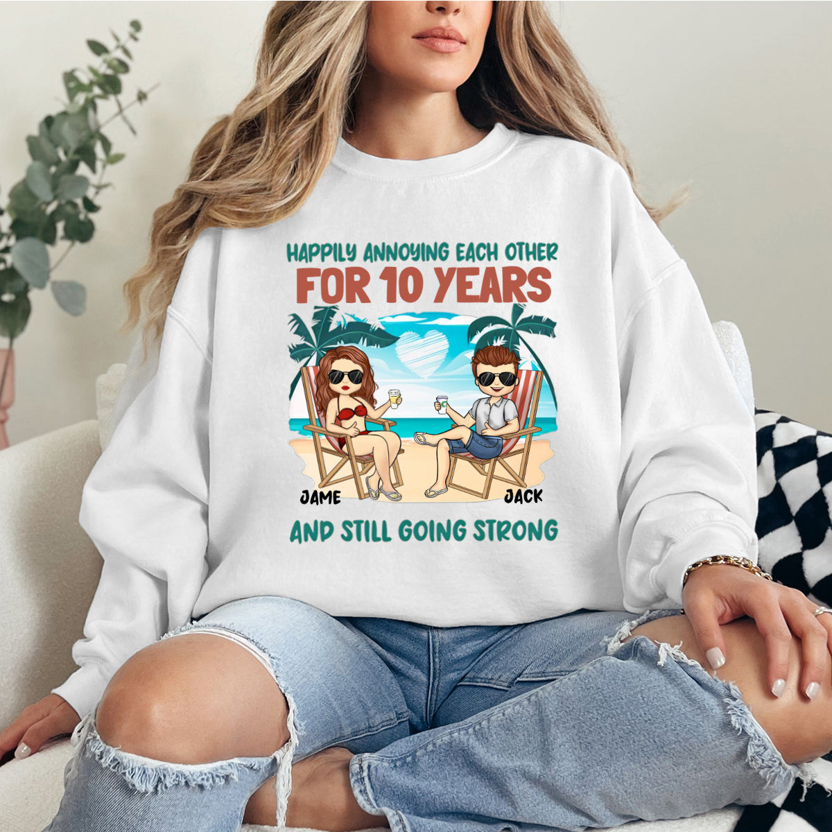 Happily Annoying Each Other And Still Going Strong - Couple Personalized Custom Sweatshirt - Summer Vacation, Gift For Husband Wife, Anniversary