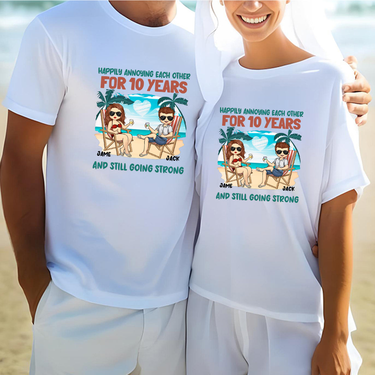 Happily Annoying Each Other And Still Going Strong - Couple Personalized Custom Sweatshirt - Summer Vacation, Gift For Husband Wife, Anniversary