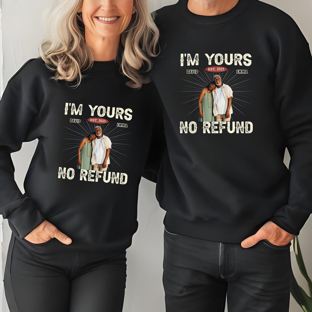 Custom Photo I'm Yours No Refund - Couple Personalized Custom Hoodie - Gift For Husband Wife,