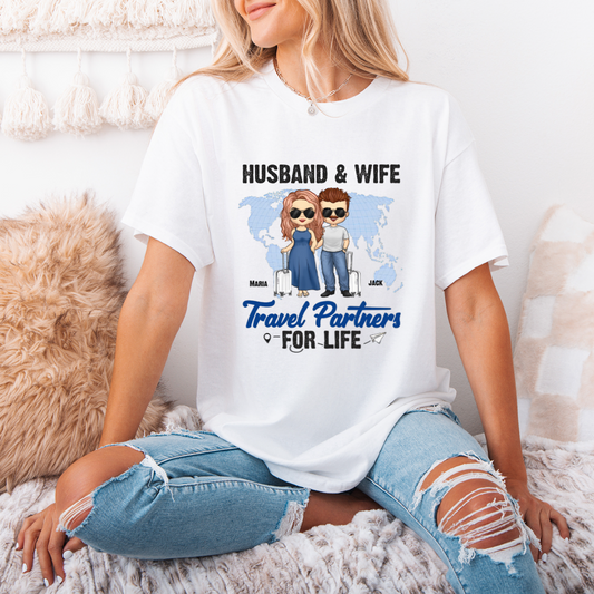 Husband & Wife Travel Partners For Life - Family Personalized Custom T-shirt - Gift For Couples, Husband Wife