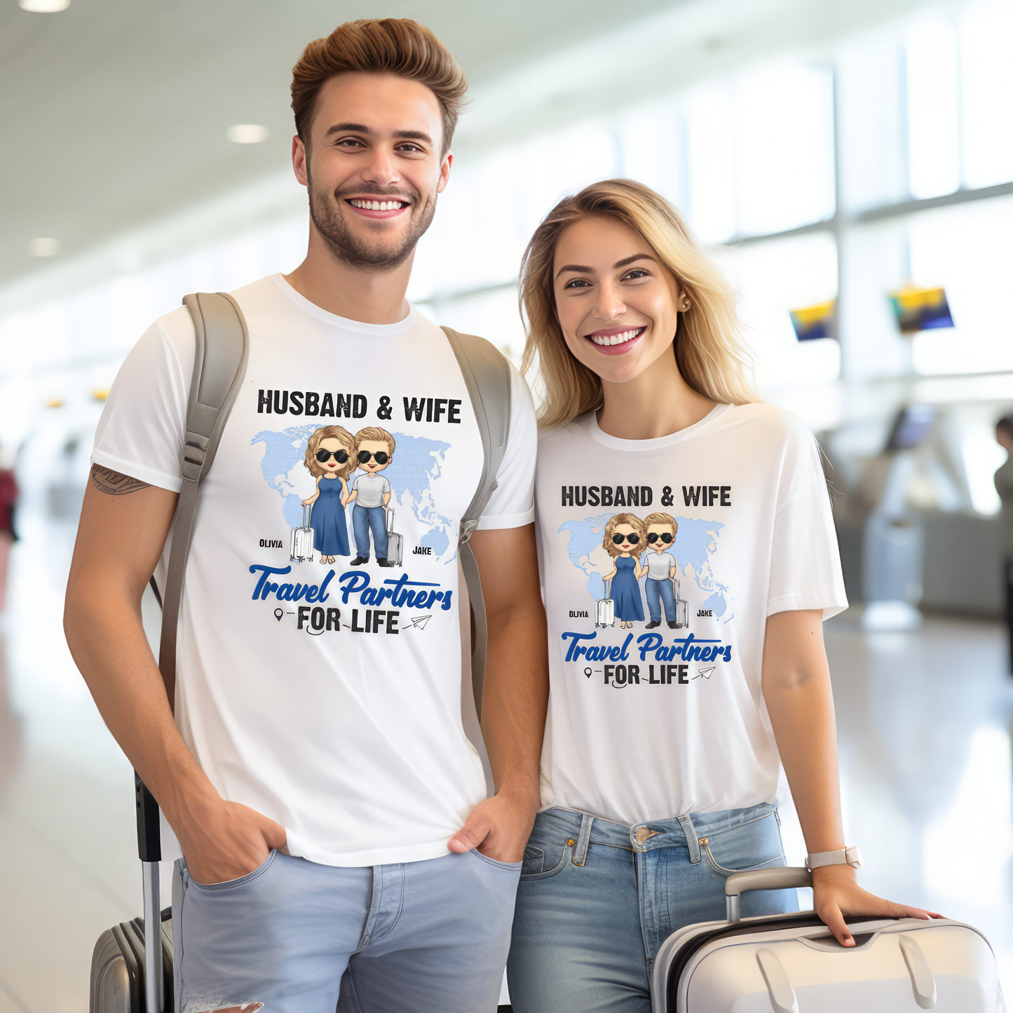 Husband & Wife Travel Partners For Life - Family Personalized Custom T-shirt - Gift For Couples, Husband Wife