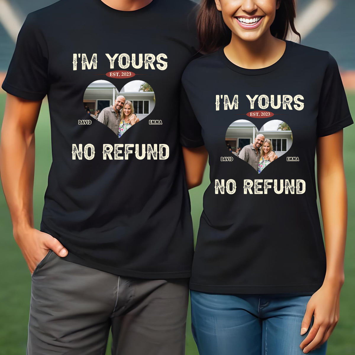 Custom Photo I'm Yours No Refund - Couple Personalized Custom Hoodie - Gift For Husband Wife,